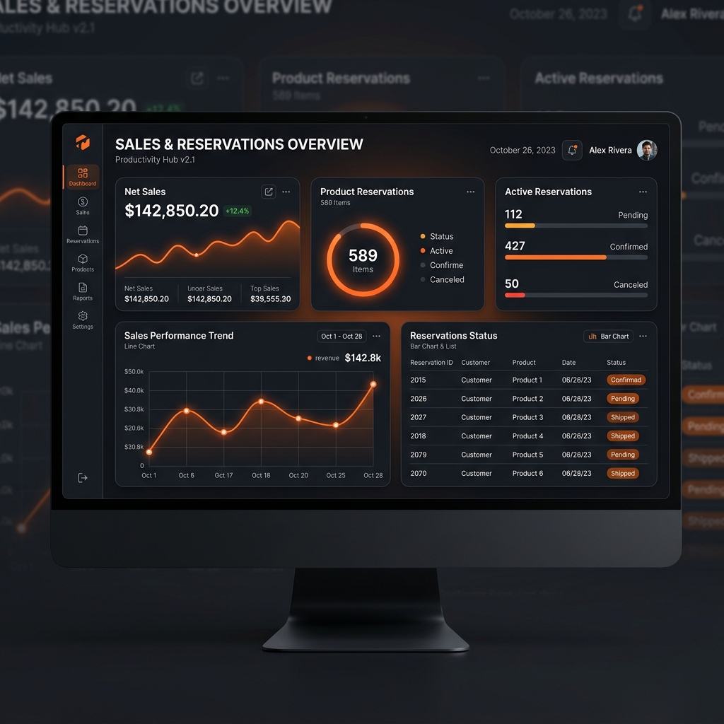 Elétron Reservas e Pedidos Dashboard